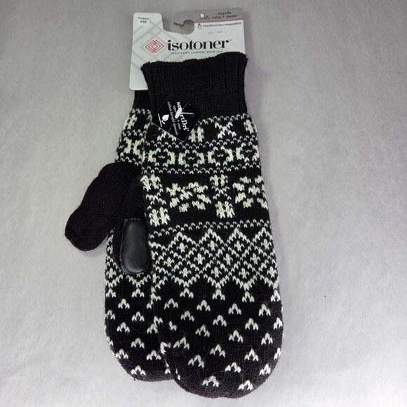 Isotoner Accessories - NWT Isotoner Signature Nordic Fair Isle Water Repellent Knit Mittens - Black